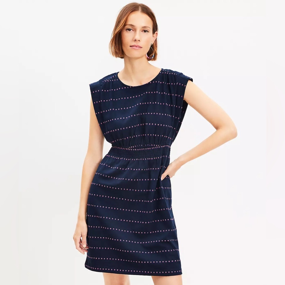 LOFT Navy Dotted Muscle Tee Dress